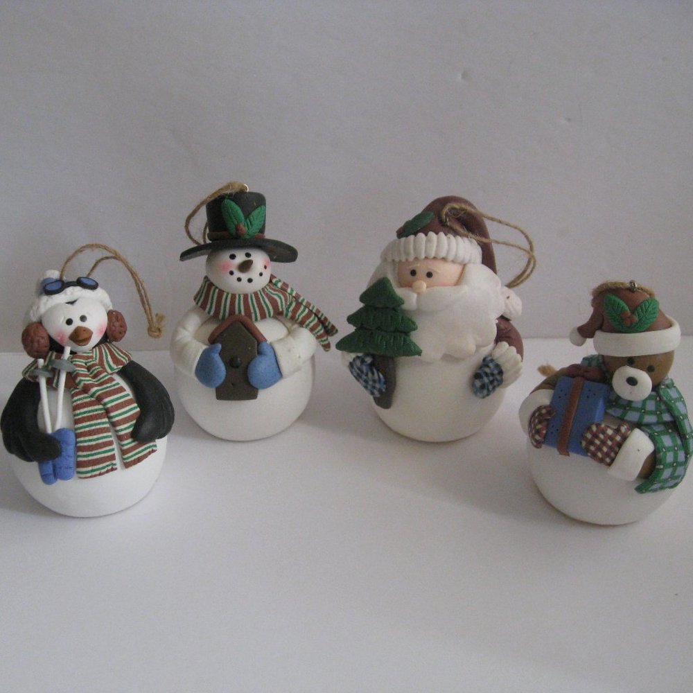 4 QVC 3.5" LED Color Changing Lighted Christmas Ornaments Snowman Penguin Santa